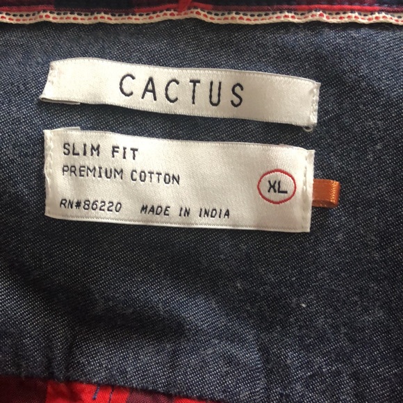 Cactus Slim Fit Red Navy Plaid Long Sleeve Button Down Shirt Sz XL - Picture 8 of 13